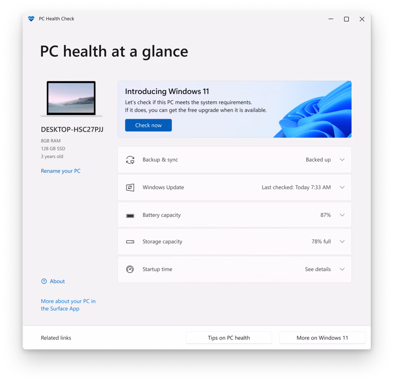 Windows 10 Microsoft PC Health Check app